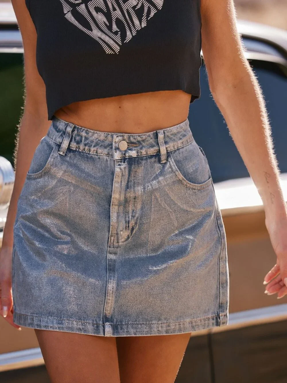 12th Tribe Macie Coated Mini Skirt Size MM